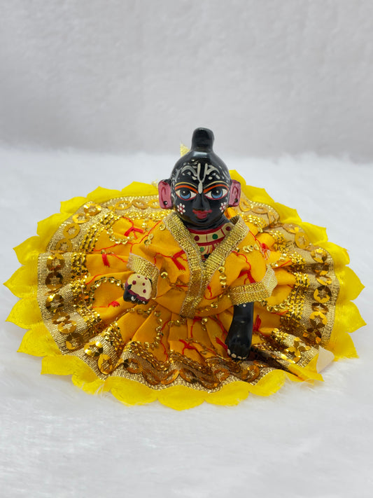 Multicolour Laddu Gopal Dress (Size 2 No.) | Pack Of 4 Beautiful Dress | With Mala & Mukut) | Yellow, Orange, Pink, Red