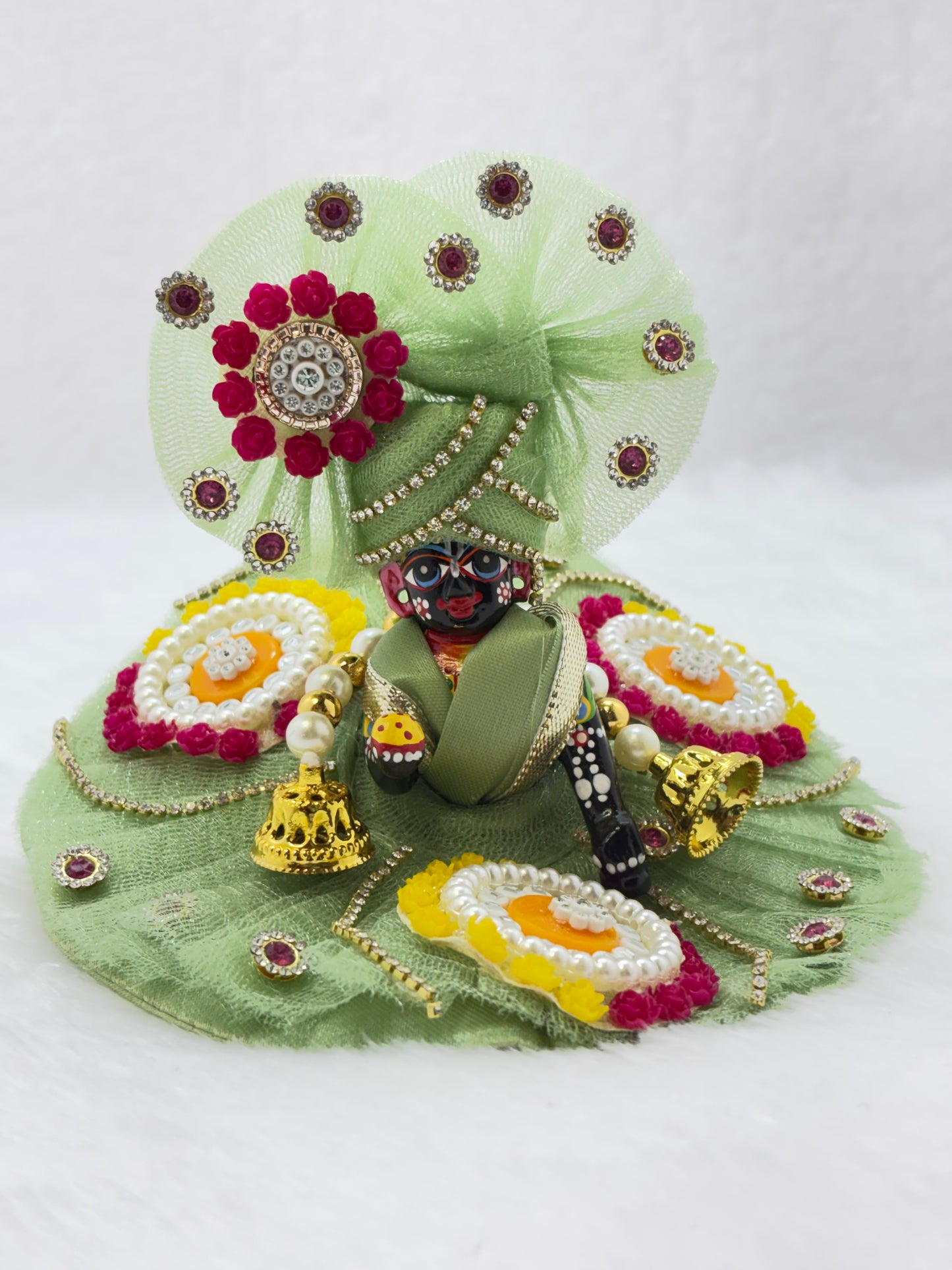 Handmade Heavy Laddu Gopal Dress | With Mukut & Mala | Size No. 2