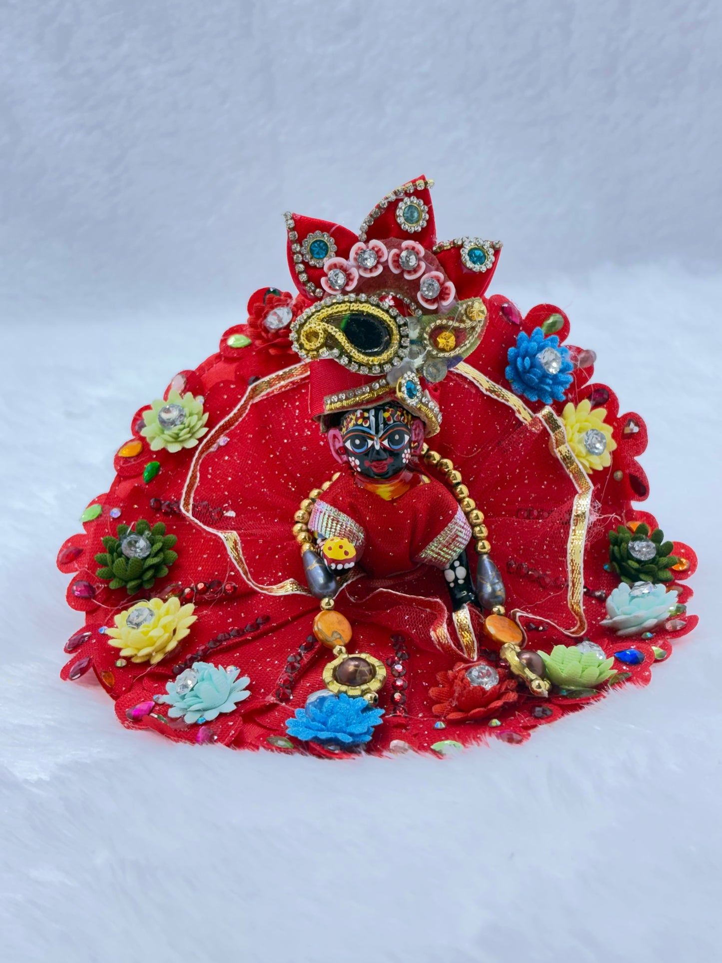 Handmade Heavy Laddu Gopal Dress | With Mukut & Mala | Size No. 2