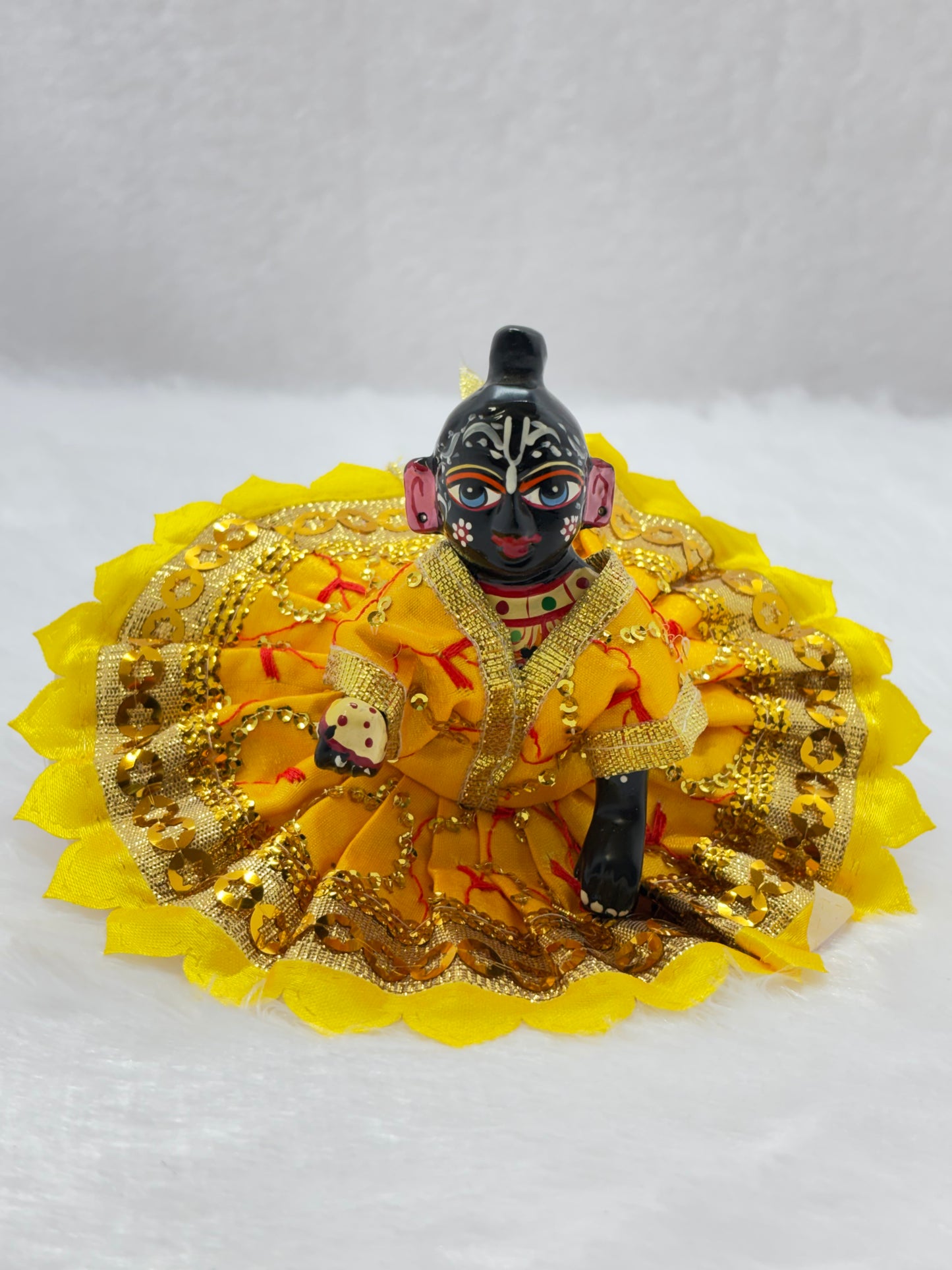 Multicolour Laddu Gopal Dress (Size 2 No.) | Pack Of 4 Beautiful Dress | With Mala & Mukut) | Yellow, Orange, Pink, Red