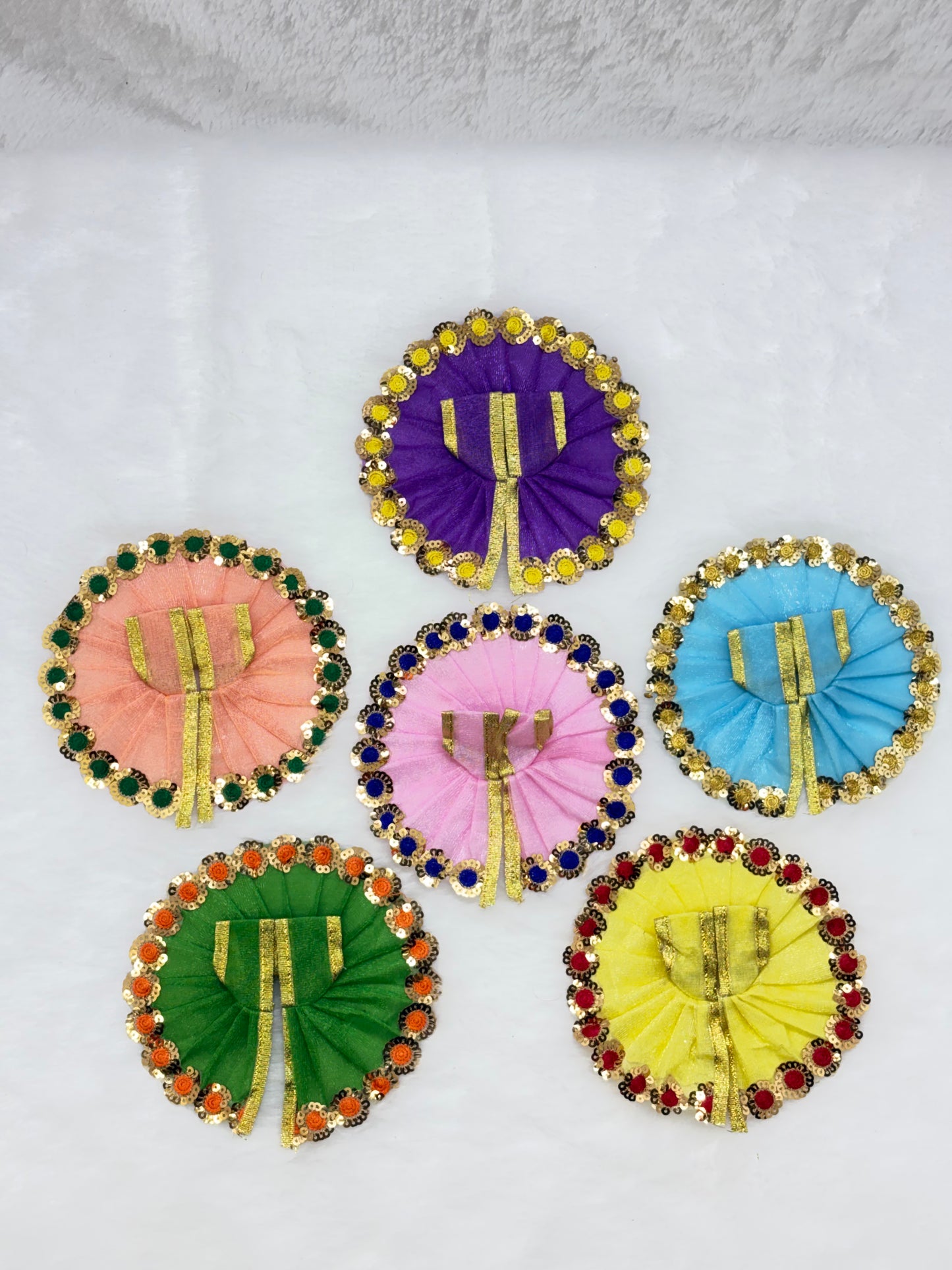 Multicolour Laddu Gopal Dress | Size 2 | Pack Of 6 (Pink, Yellow, Green, Peach, Purple, Sky Blue)