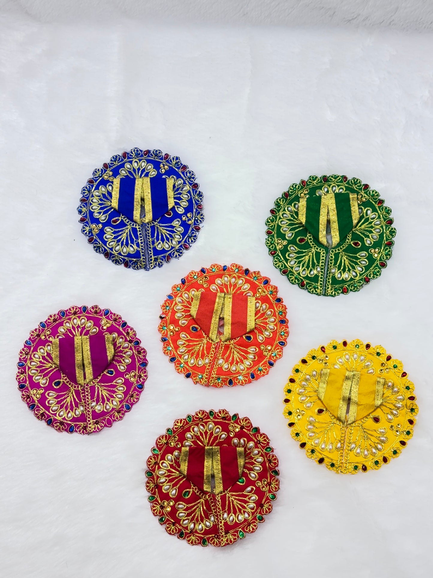 Embroidery Laddu Gopal Dress | Pack Of 6 | Pink, Navy Blue, Green, Yellow, Maroon, Orange | Size 2 No.