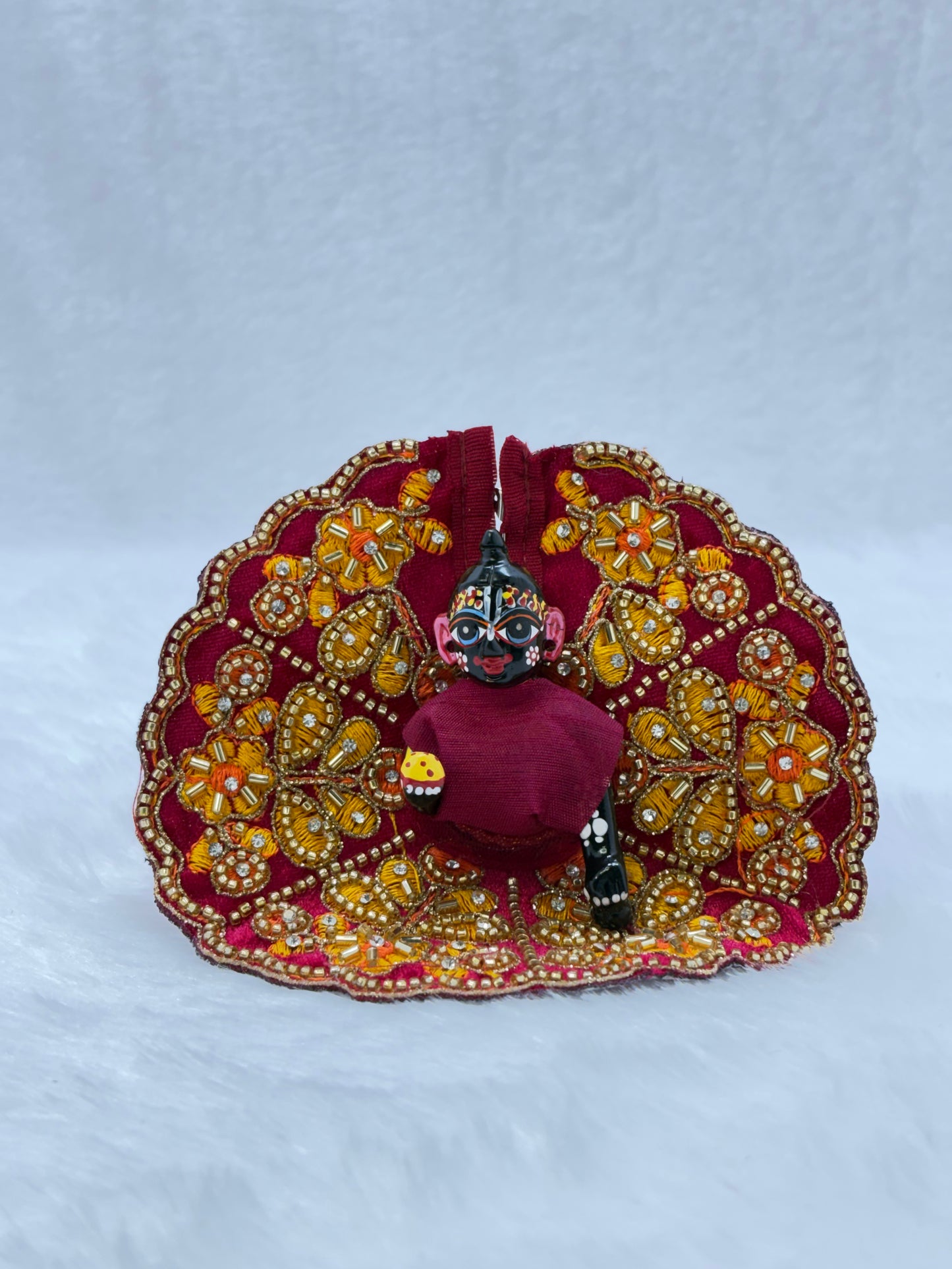 Heavy Embroidery Laddu Gopal Dress | Maroon Size No. 2