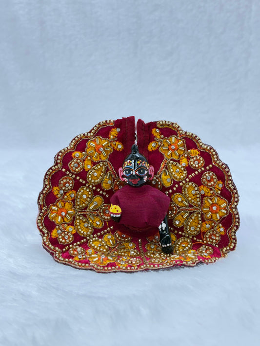 Heavy Embroidery Laddu Gopal Dress | Maroon Size No. 2