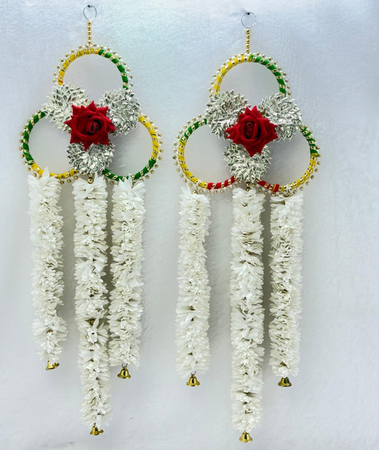 Fancy Malty Color Ring White flower Wall Hanging  (1 pair)