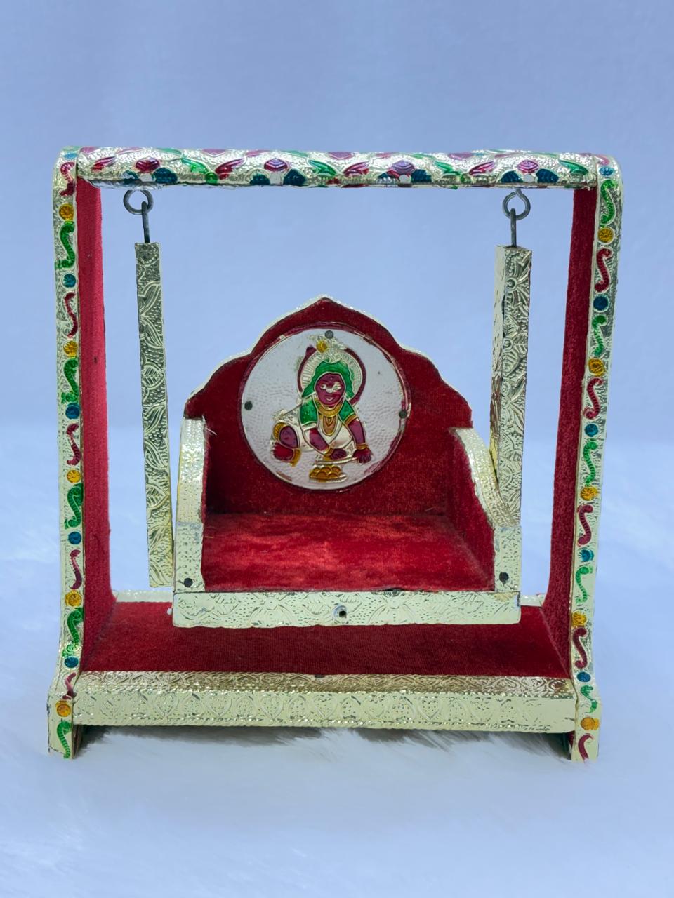 Wooden & Velvet Jhula With Little Kanha Print For Size 1 Kanha