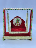 Wooden & Velvet Jhula With Little Kanha Print For Size 1 Kanha