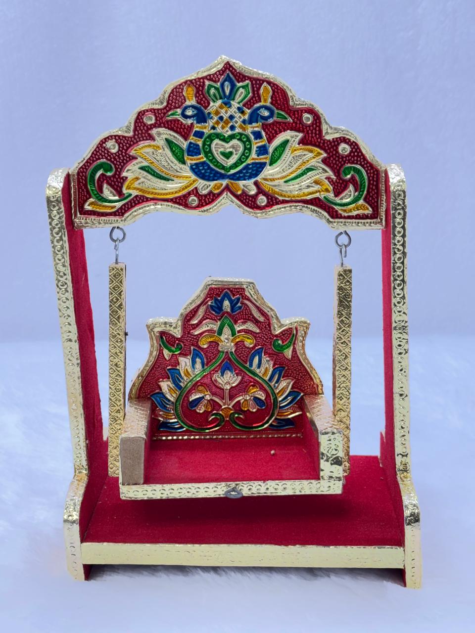 Peacock Print Wooden Jhula For Size 2 Laddu Gopal